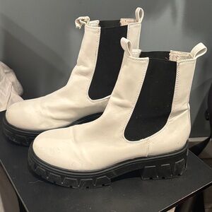 White Chelsea Platform Boots with Black Elastic Panels